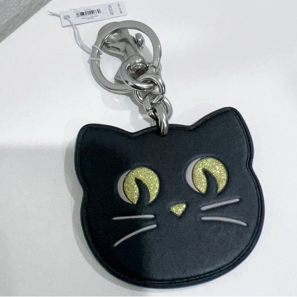 COACH Black Cat Purse Bag Charm Keychain Supple Sleek Leather CX145 NEW Tags NWT - Picture 3 of 5